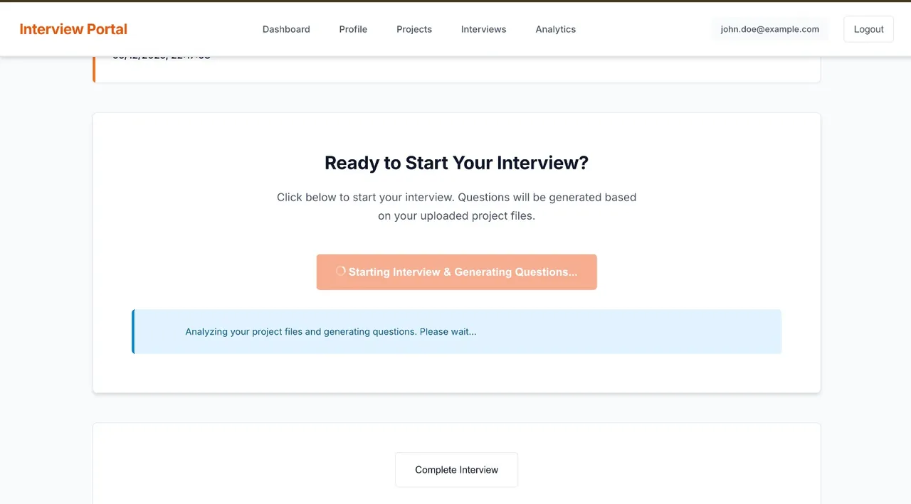 AI Interview Portal Dashboard